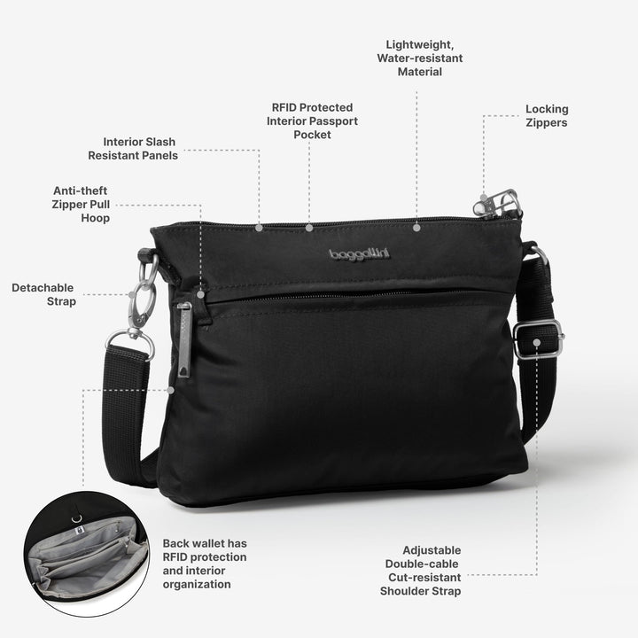 Securtex Anti-theft Memento Crossbody Bag, 9.7x7 Travel Purse with Locking Zipper, Lightweight Water-Resistant