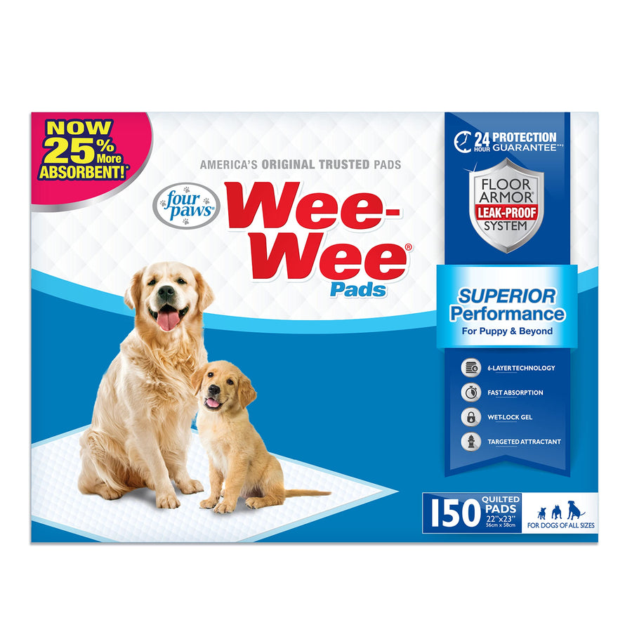 Wee-Wee Superior Performance Unscented Pee Pads for Dogs & Puppies, Quilted Leak-Proof Dog Housebreaking Potty Training Floor Protection, 22 x 23, 150 Count