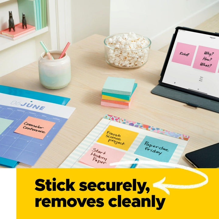 Notes, 1 3/8 in x 1 7/8 in, 24 Pads, America's #1 Favorite Sticky Notes, Beachside Café Collection, Pastel Colors, Clean Removal, Recyclable (654-14AU)
