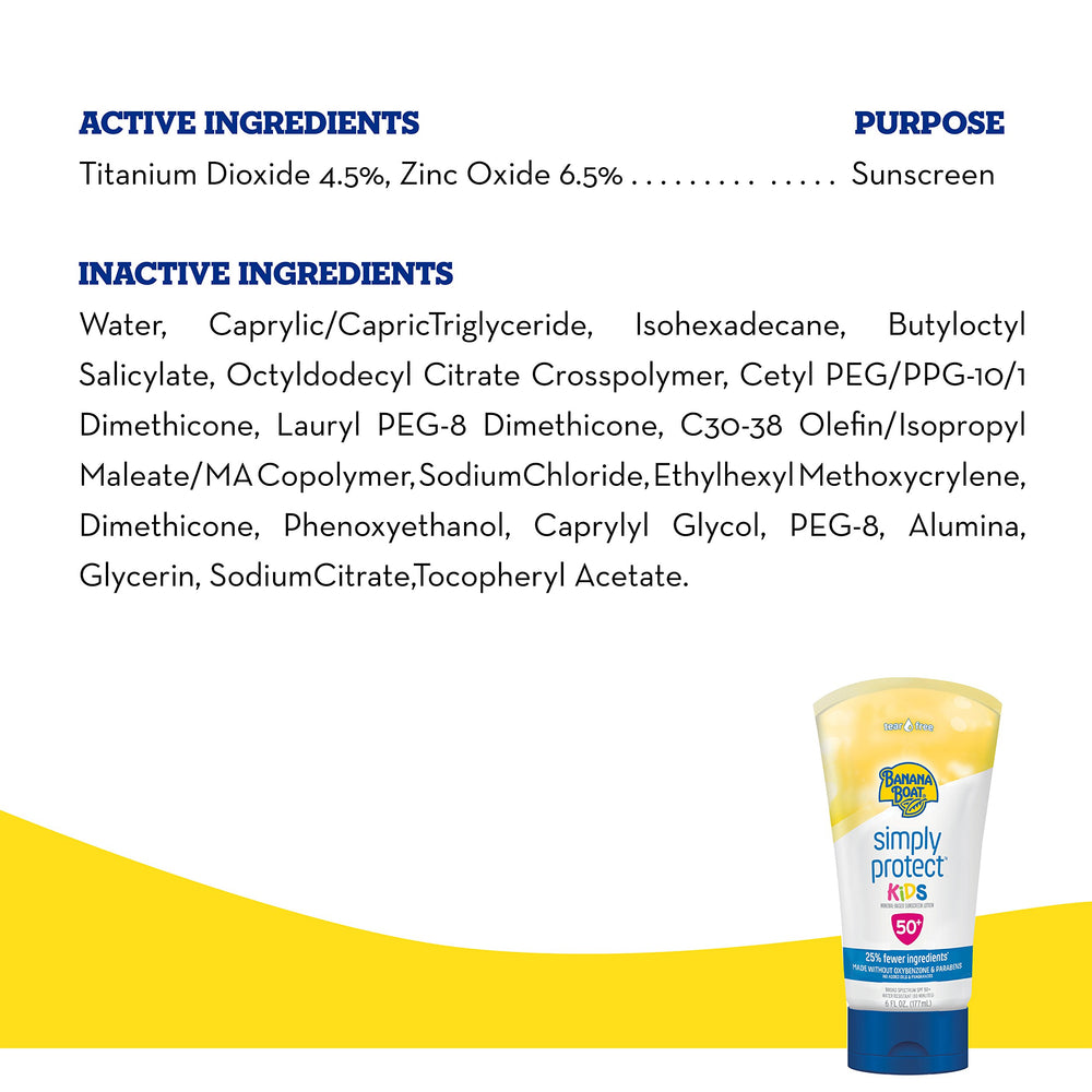 Simply Protect Mineral-Based Sunscreen Lotion for Kids, SPF 50+, Tear Free, 25% Fewer Ingredients, 6oz.