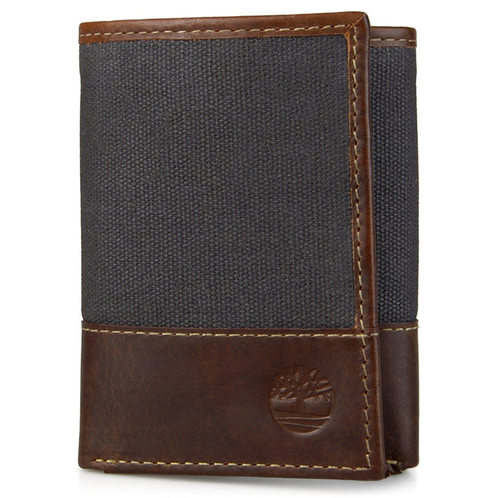 Men's Canvas & Leather Trifold Wallet, Blue, One Size