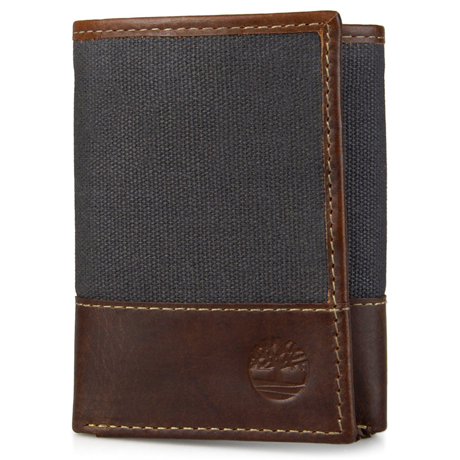 Men's Canvas & Leather Trifold Wallet, Blue, One Size