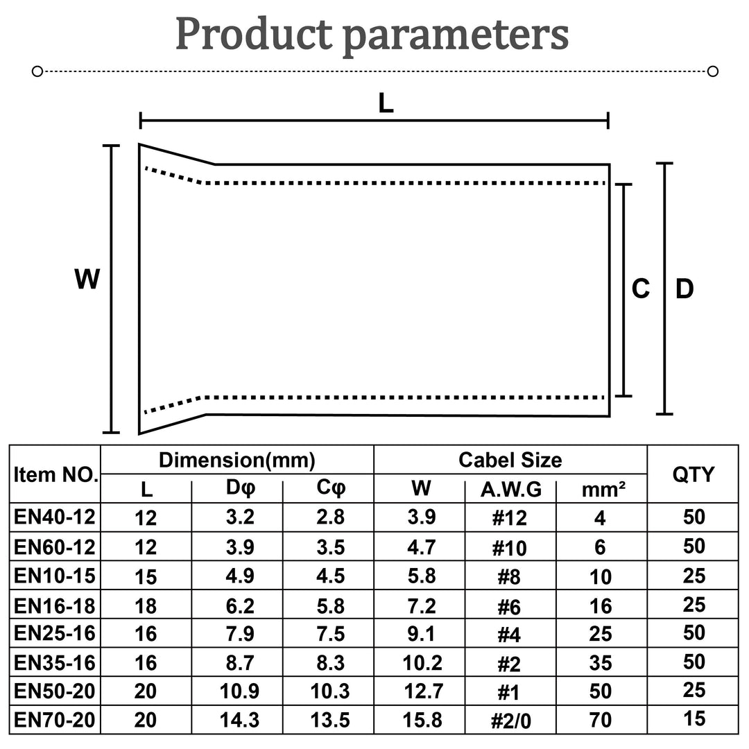 290PCS (AWG 12 10 8 6 4 2 1 2/0) 2/0-12 Gauge Wire Ferrules Kits Silver Plated Copper Crimp Connector Non Insulated Ferrules Pin Cord End Terminal