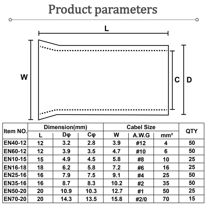 290PCS (AWG 12 10 8 6 4 2 1 2/0) 2/0-12 Gauge Wire Ferrules Kits Silver Plated Copper Crimp Connector Non Insulated Ferrules Pin Cord End Terminal