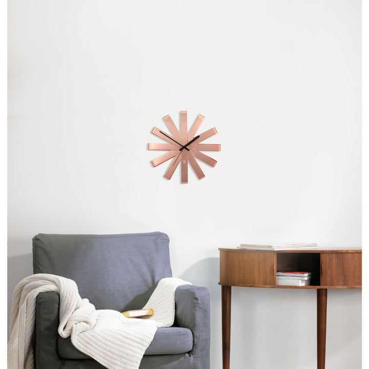 118070-880 Ribbon Modern 12-inch, Battery Operated Quartz Movement, Silent Non Ticking Wall Clock, Copper
