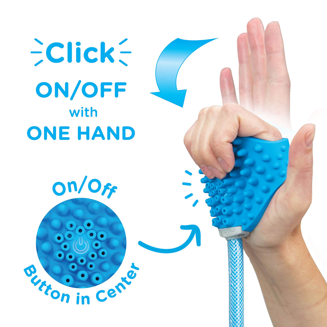 Pet Bathing Tool – Sprayer and Scrubber in One – Compatible with Indoor Shower or Outdoor Garden Hose – For Dog and Cat Grooming – Garden Hose and Shower Adapters Included