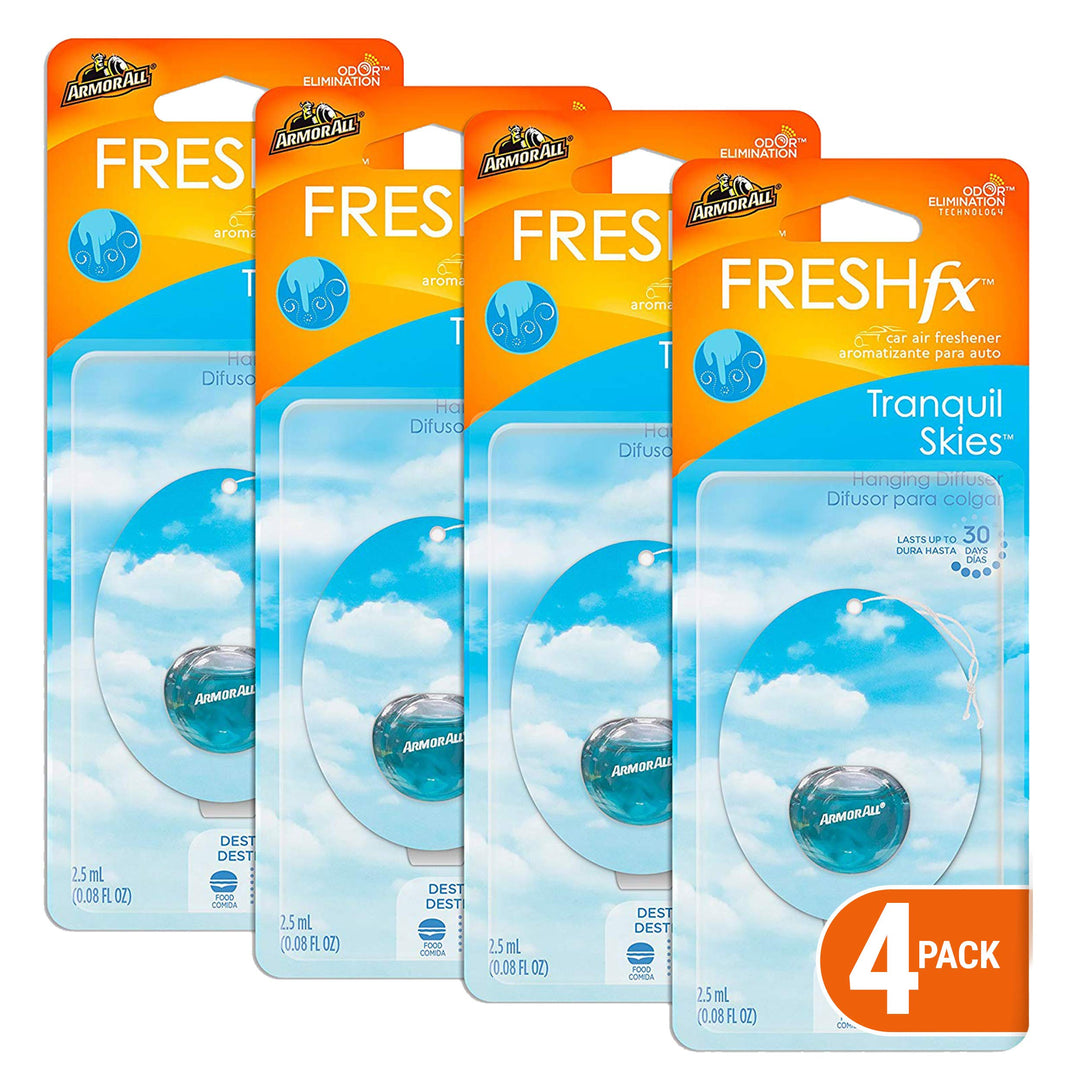 Car Air Freshener and Purifier - Odor Eliminator for Cars & Truck, Freshfx Tranquil Skies, 0.08 Fl Oz Diffuser, Pack of 4, 18593-4PK