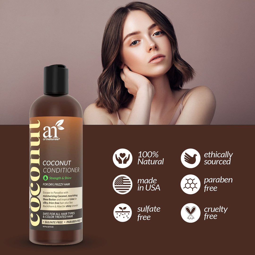 Coconut-Lime Daily Conditioner– 16 Fl Oz - Professional Deep Hydrating Moisturizing For Curly Fine Oily Dry Damaged and Color Treated Hair – Natural, Sulfate Free and Vegan