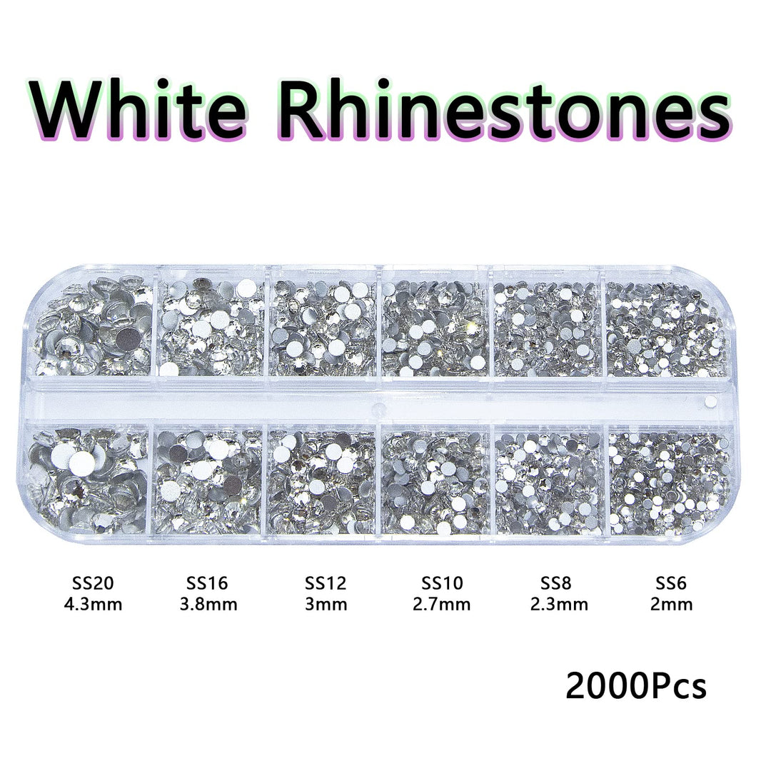 1620Pcs White Nail Rhinestones Crystals Glass Gems Stones White Round Beads Multi Shapes Sizes Flatback Rhinestones for Nail DIY Crafts Clothes Shoes Jewelry