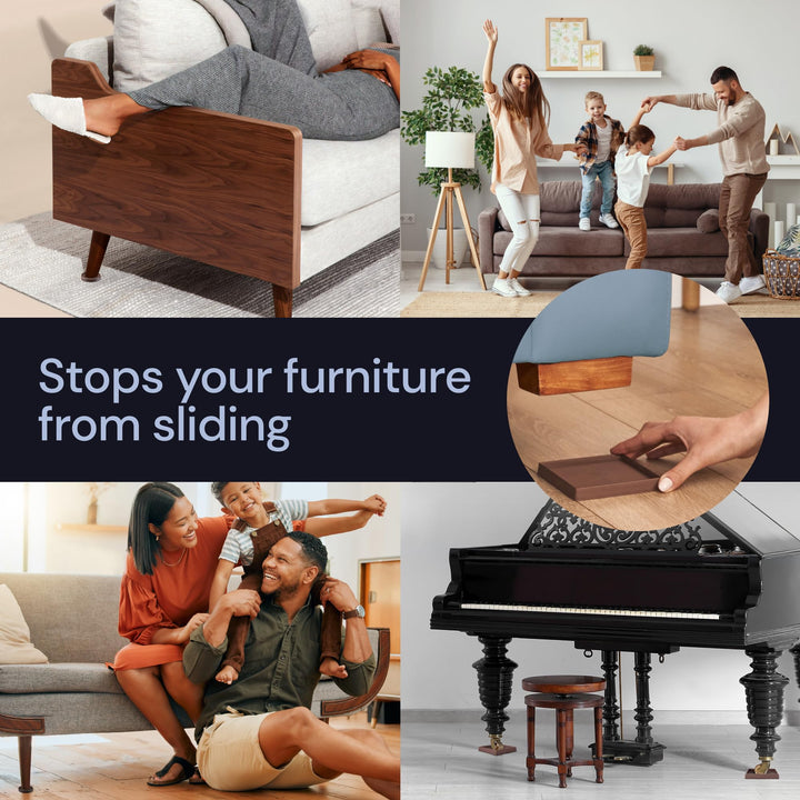 Non Slip Furniture Pads- 2x2 Square Rubber Anti Skid Caster Cups, Leg Coasters- Couch, Chair, Feet, and Bed Stoppers- Anti-Sliding Floor Protectors for Furniture (Set of 4) Brown