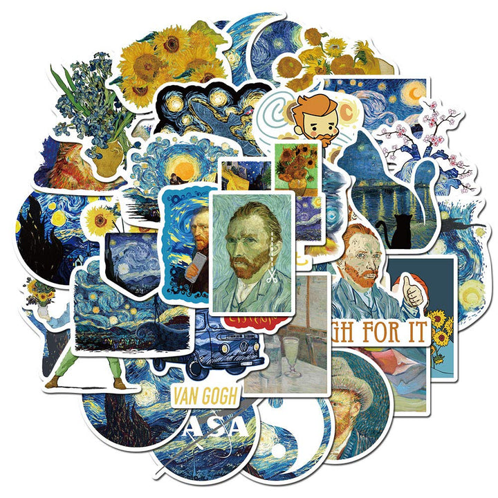 40Pcs Van Gogh The Starry Night Sunflowers Art Waterproof Stickers for Water Bottle Cup Laptop Bike Skateboard Luggage Box Vinyl Graffiti Patches BRJHSL