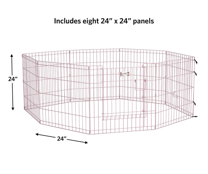 Dog Exercise Pen & Playpen, 24 W x 24 H, with Door, Pink
