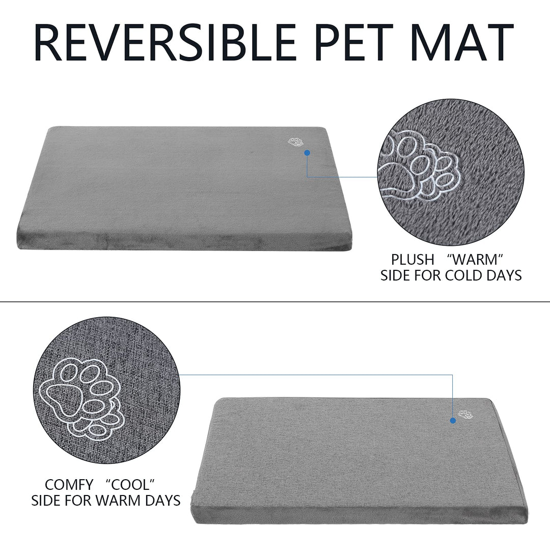 Stylish Dog Bed Mat Dog Crate Pad Mattress Reversible (Cool & Warm), Water Proof Linings, Removable Machine Washable Cover, Firm Support Pet Crate Bed for Small to XX-Large Dogs, Grey