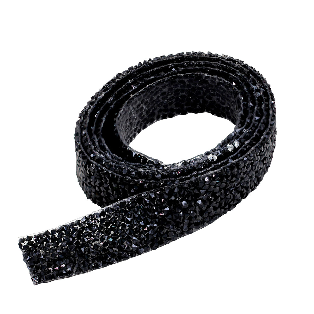1Yard*2cm Rhinestone Trim Sparkling Crystal Rhinestone Hotfix Applique Bling Chain Banding Belt for DIY Wedding Dress Embellishment Phone Wall Car Computer Bag Decor (Black)