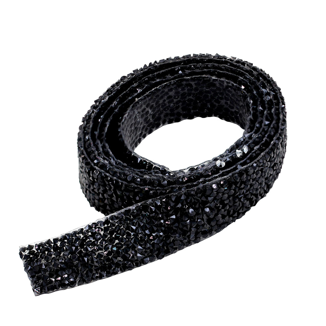 1Yard*2cm Rhinestone Trim Sparkling Crystal Rhinestone Hotfix Applique Bling Chain Banding Belt for DIY Wedding Dress Embellishment Phone Wall Car Computer Bag Decor (Black)