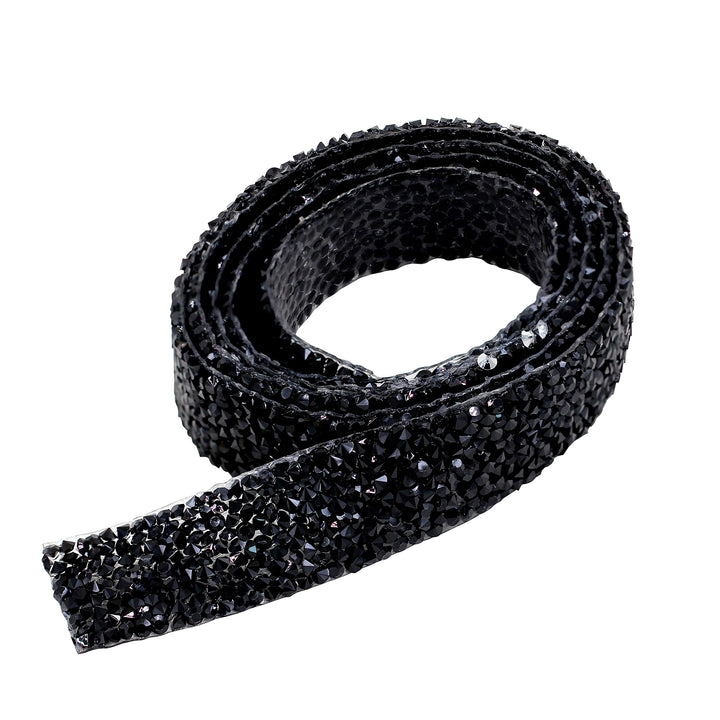 1Yard*2cm Rhinestone Trim Sparkling Crystal Rhinestone Hotfix Applique Bling Chain Banding Belt for DIY Wedding Dress Embellishment Phone Wall Car Computer Bag Decor (Black)
