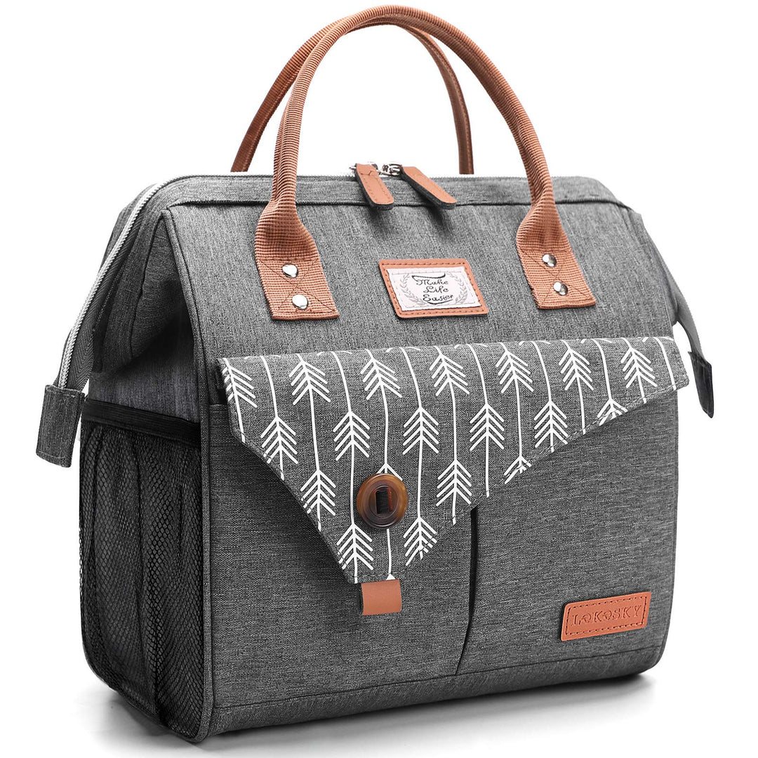 Lunch Bag for Women Insulated Lunch Box Leakproof Lunchbox for Adult Work, Grey