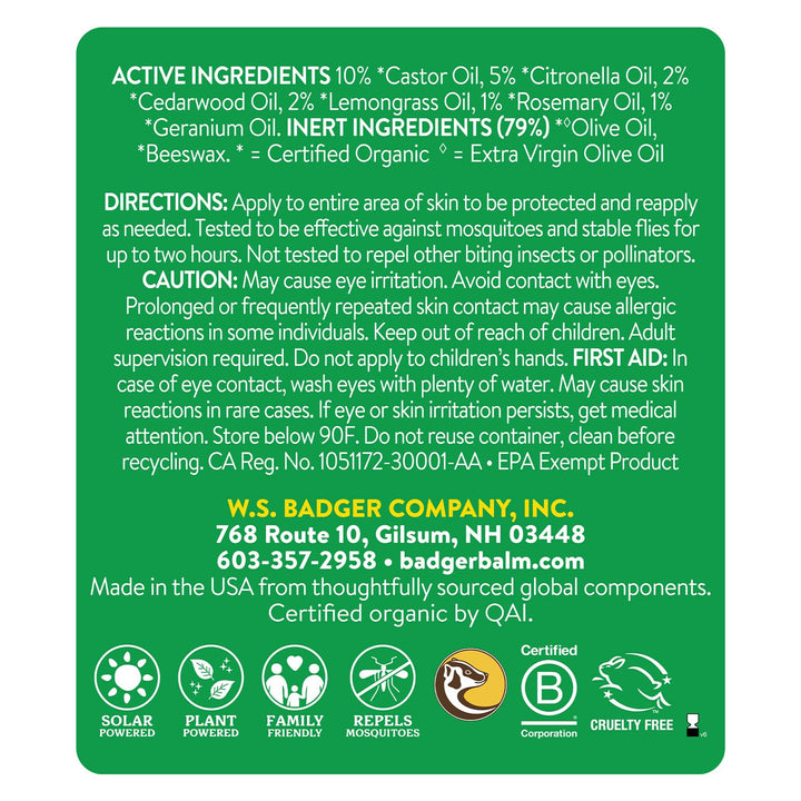 Bug Repellent Stick, Organic Deet Free Mosquito Repellent with Citronella & Lemongrass, Easy to Use Travel Size, Natural Insect Repellent for Kids and Adults, 0.6 oz