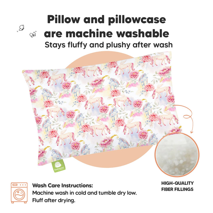 Toddler Pillow with Pillowcase - 13x18 My Little Dreamy Pillow, Organic Cotton Toddler Pillows for Sleeping, Kids Pillow, Travel Pillows, Mini Pillow, Nursery Pillow, Toddler Bed Pillow(Fantasy)