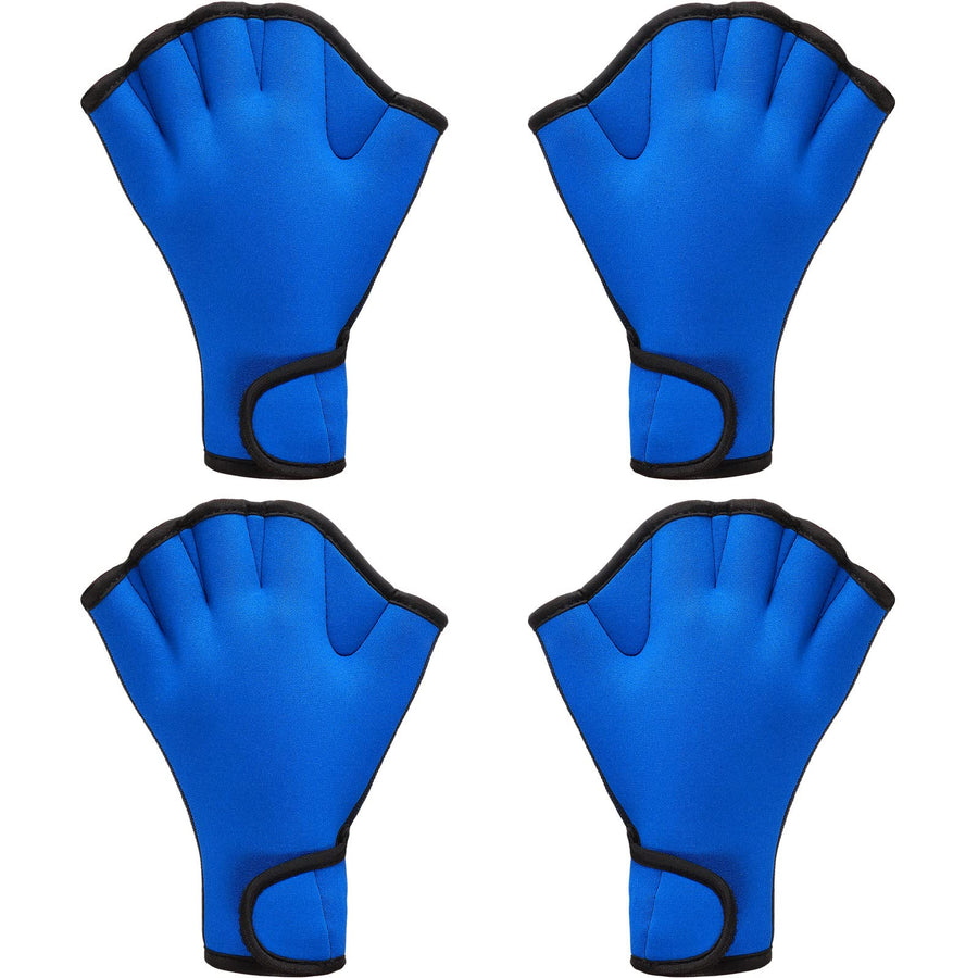 2 Pairs Swimming Gloves Aquatic Swim Training Gloves Neoprene Gloves Webbed Fitness Water Resistance Training Gloves for Swimming Diving with Wrist Strap (Blue,Large)