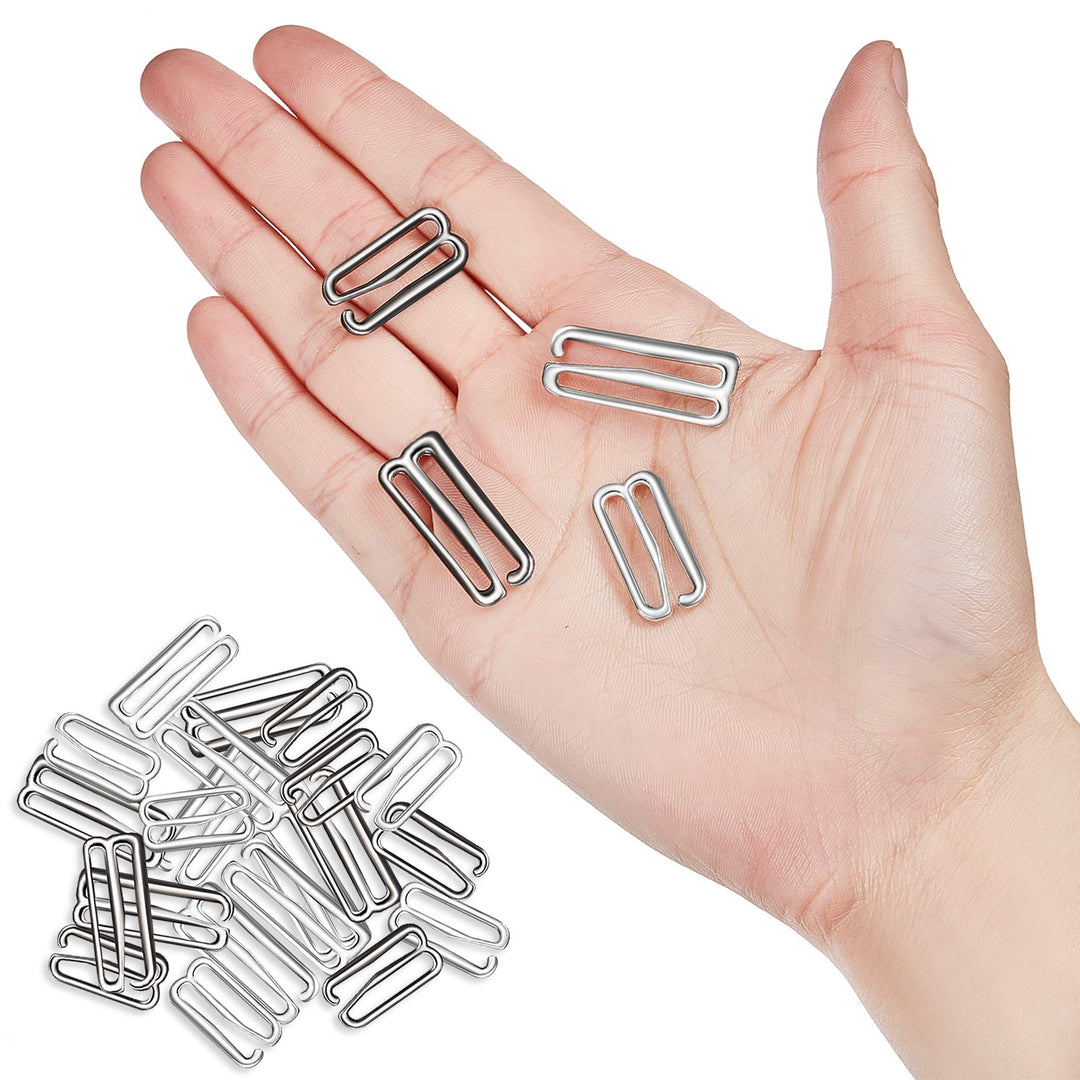 40 Pieces Swimsuit Bra Hooks Bra Strap Hook Replacement Bra Strap Slide Hook Metal for Swimsuit Tops and Lingerie, 2 Sizes (18 mm, 25 mm, Black, Silver)