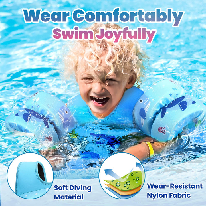 Swim Vest for Kids, Toddler Pool Floaties Fit 31-66 Lbs, Children Swimming Vest with Adjustable Strap, Swim Jacket Water Wing Arm Float, Puddle Beach Boat Jumper Boy Girl Age 2-7,Blue Shark