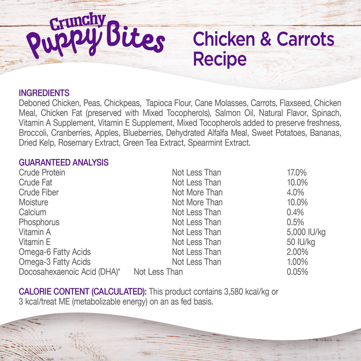 Puppy Treats, Natural, Training Treat, Grain Free, Crunchy Chicken & Carrot (6 Ounce bag)