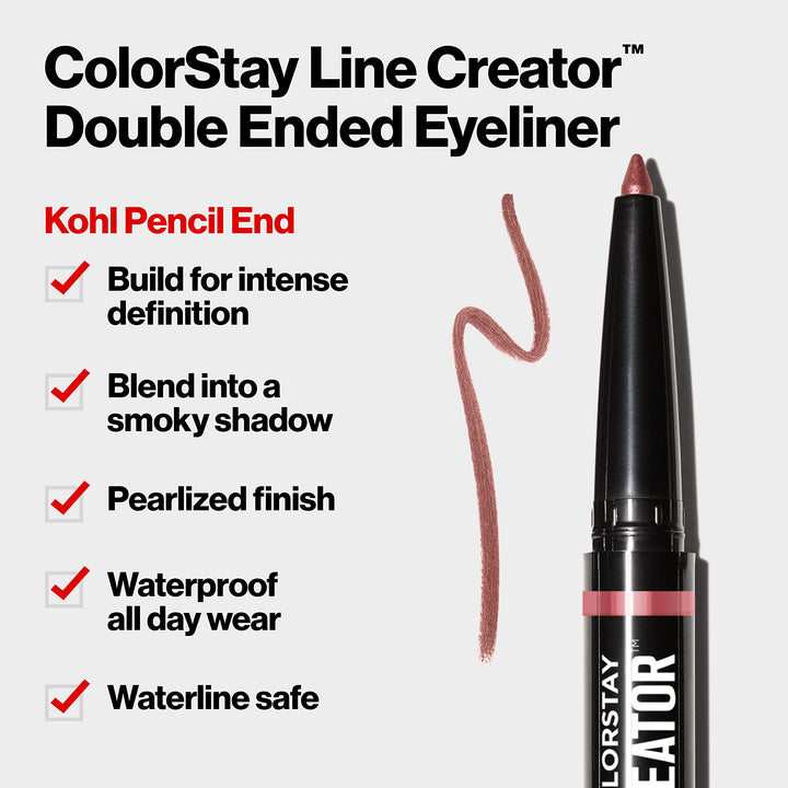 Revlon ColorStay Line Creator, Double Ended Liquid Eyeliner & Smoky Kohl Pencil, Waterproof & Transferproof Eye Makeup, 154 Cool as Ice, 0.004 oz