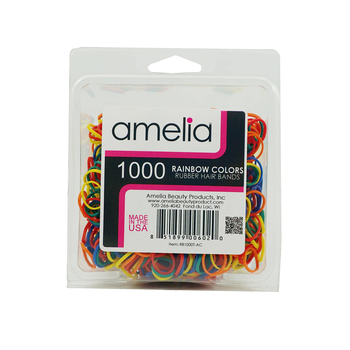 1000 Count Rubber Bands in Re-closable Container for Ponytails and Braids (Rainbow Mix)