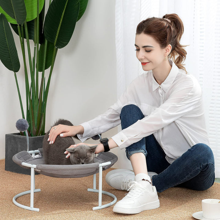 Cat Bed Pet Hammock Bed with a Plush Mat, Free-Standing Floor Hammock Elevated Cat Sleeping Bed, Detachable Breathable Easy Assembly Dog Bed Pet Hanging Bed Indoors Outdoors