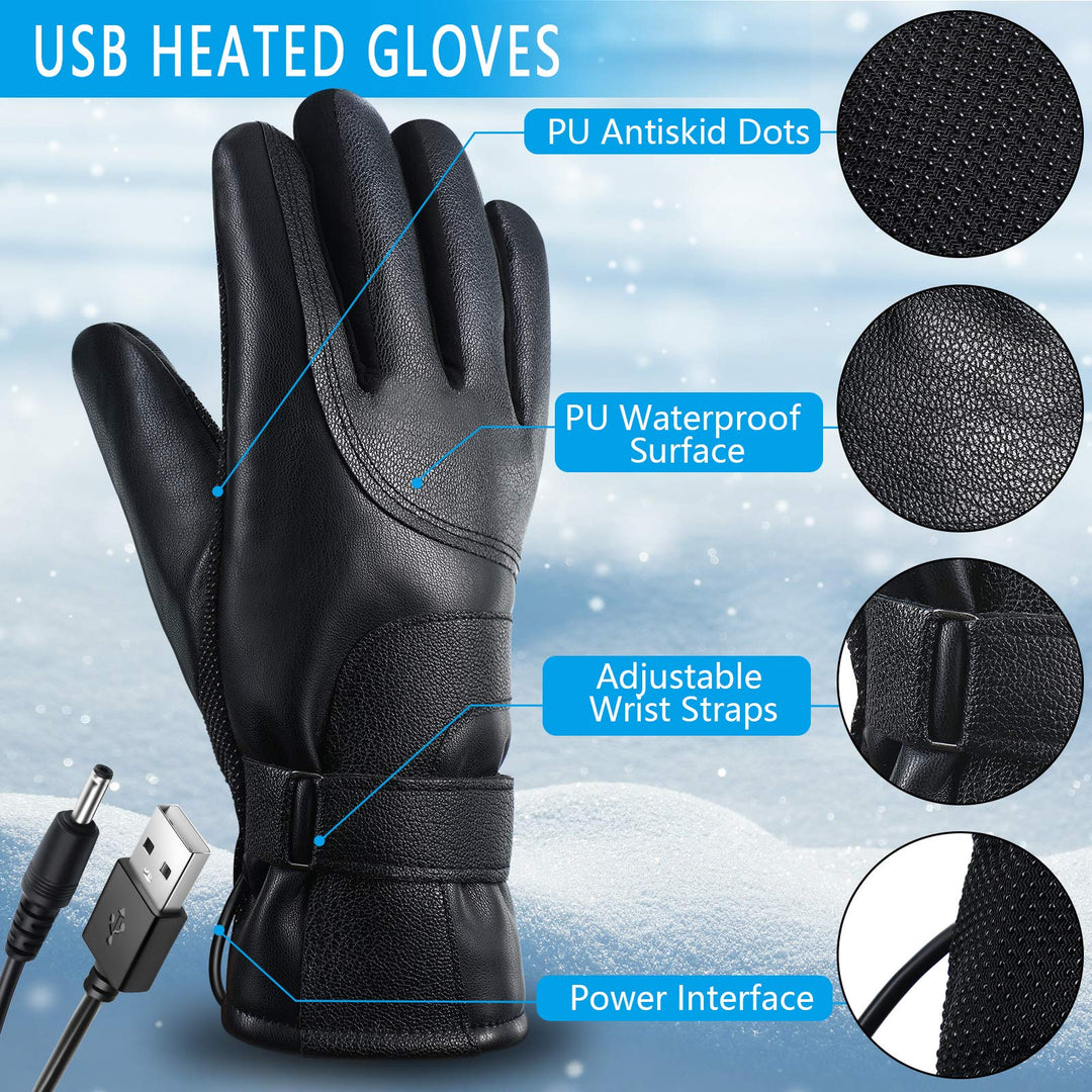 USB Heated Gloves Touch Screen Heating Gloves Waterproof Electric Heated Gloves Unisex Thermal Gloves for Outdoor Fishing Motorcycling Hiking Cycling Working Skiing (1 Pair)