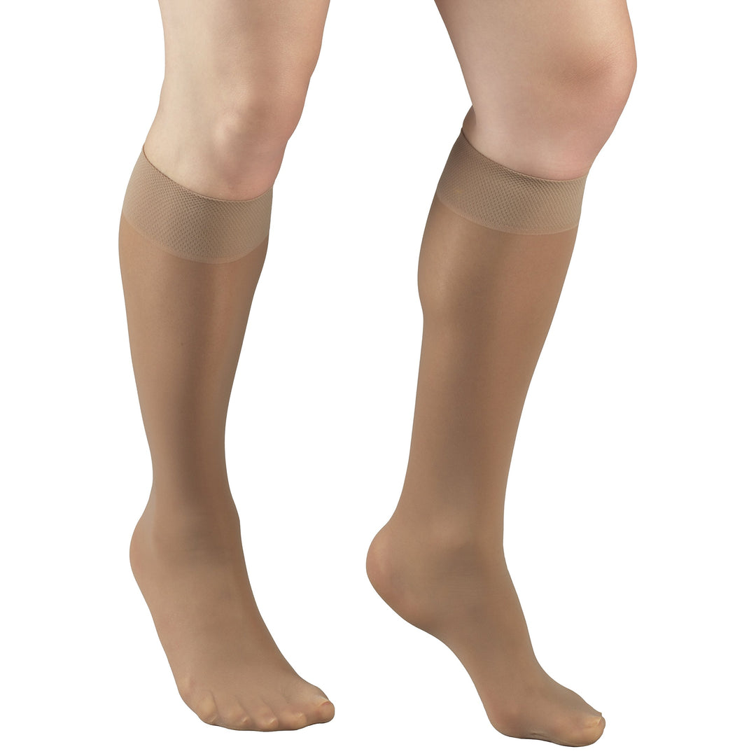Truform Women's 8-15 mmHg Sheer Knee High Compression Stockings, Beige, Large