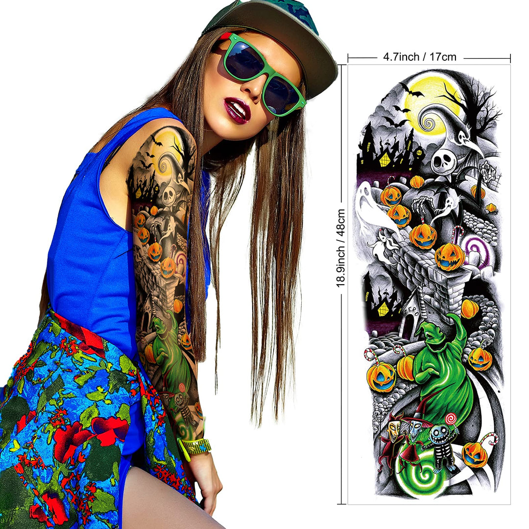 Full Arm Temporary Black Tattoo Body Stickers For Men Women (18 Sheets)