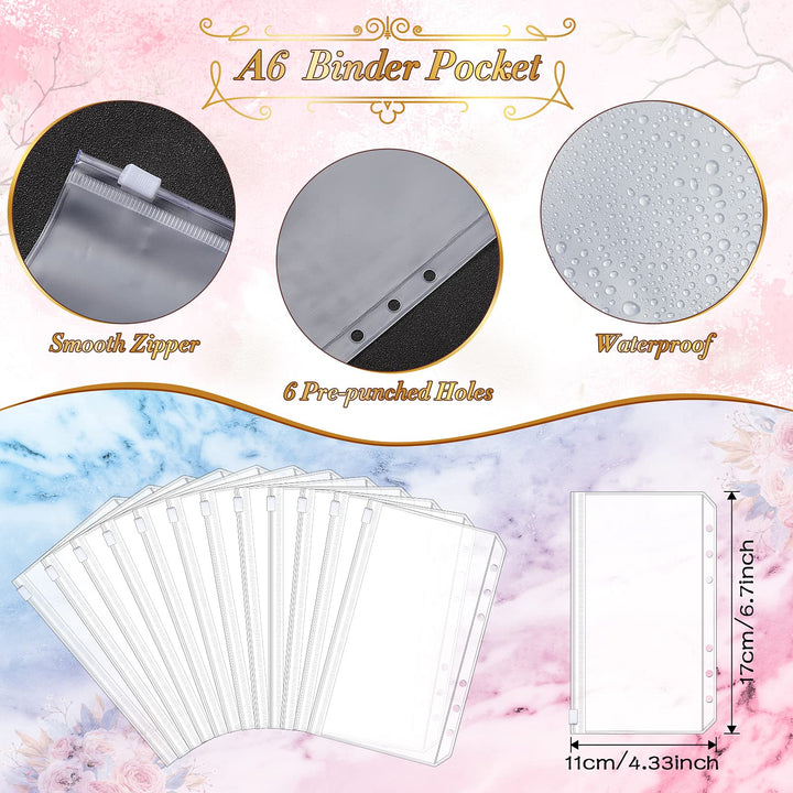24 Pieces Budget Sheets Expense Tracker Sheets Budget Cash Envelopes A6 Pockets Binder Zipper Folders Money Organizer System (Pink Style)