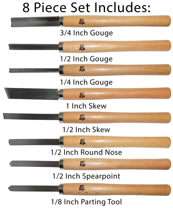 8 Piece Wood Chisel Woodworking Lathe Hand Tool Set