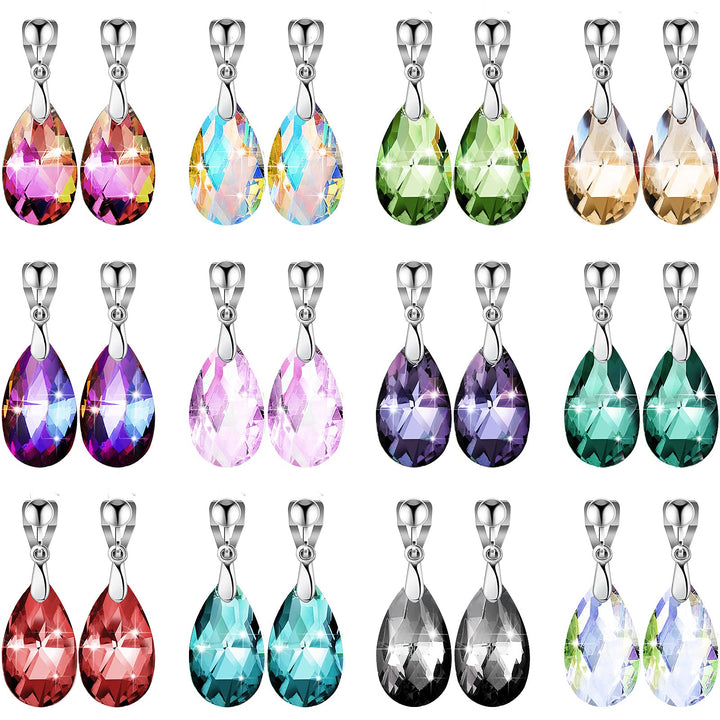 12 Pairs Multi-color Dangle Clip Earrings Set for Women Rainbow Crystal Earrings Crystal Dangle Drop Earrings (Waterdrop)