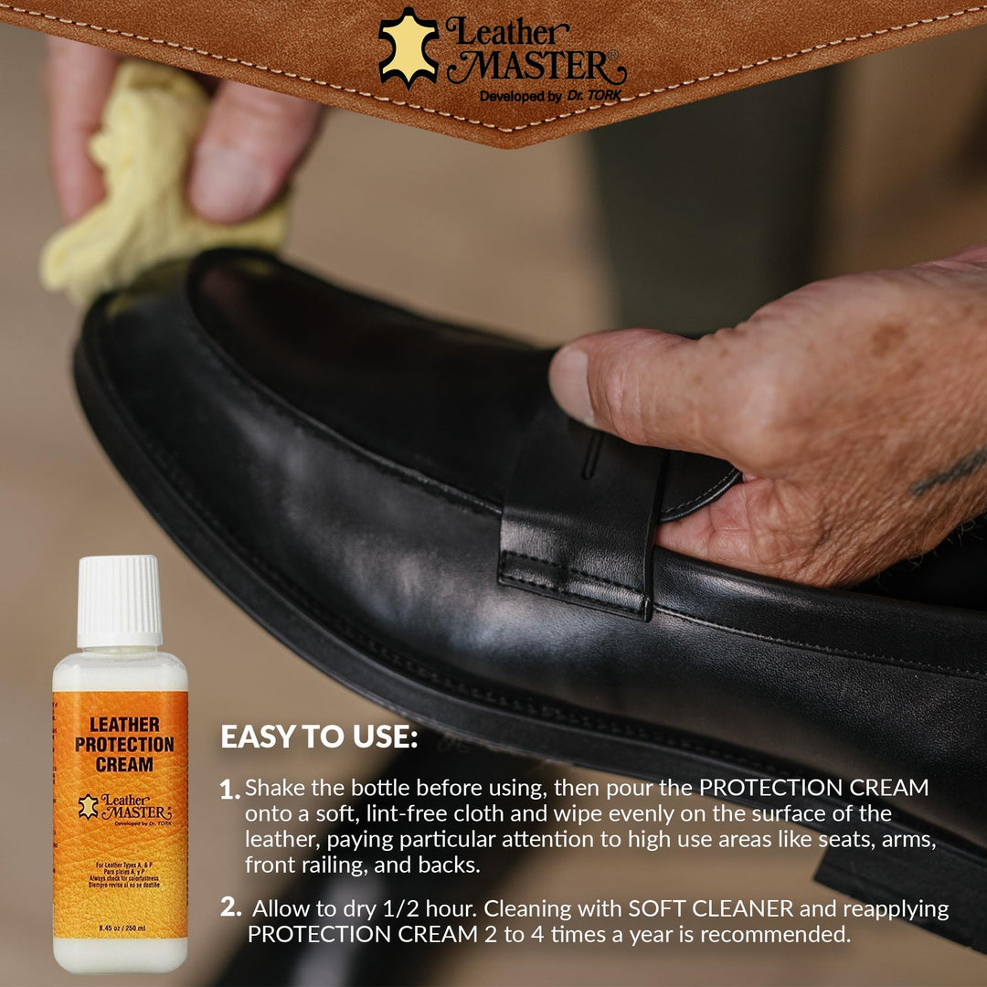 LEATHER MASTER 250ML Leather Protection Cream - Leather Cleaner and Conditioner for Couch Clothes Purses Shoes Boots Car Leather Water Based Formula