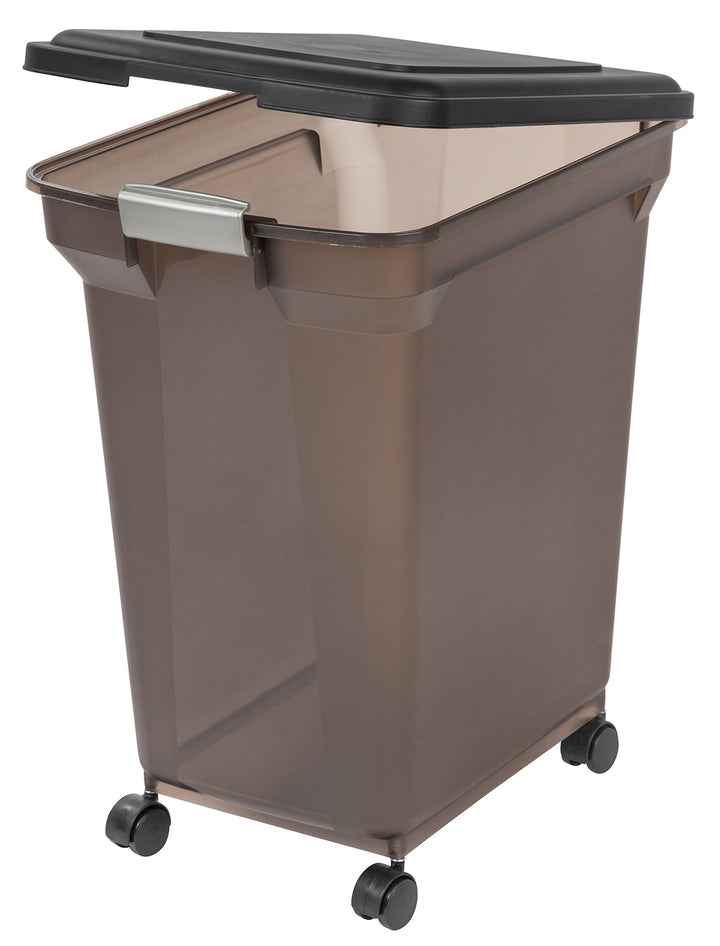 USA WeatherPro Airtight Dog Food Storage Container, Up to 58 lbs, Attachable Wheels, For Dog Cat Bird and Other Pet Food Storage Bin, Keep Fresh, Easy Mobility, BPA Free, Smoke