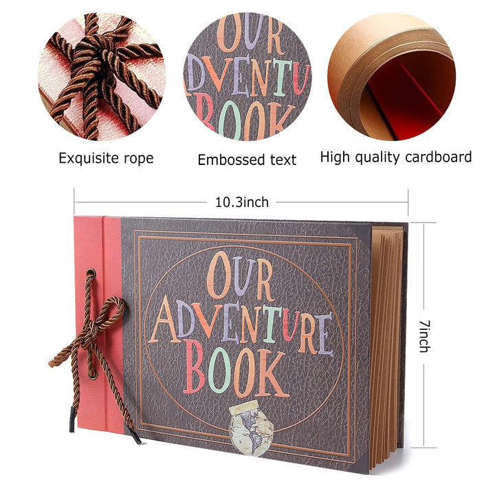 Scrapbook Photo Album Our Adventure Book Up Movie Scrap Photo Book Embossed Words DIY Memory Book for Couple Travel Friend