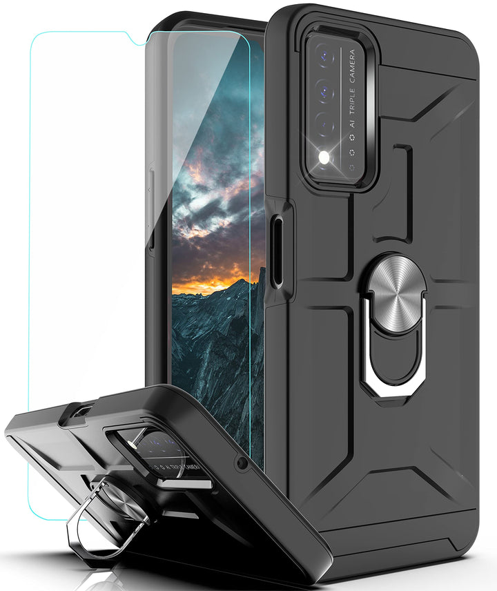 for TCL ReVVL V+ 5G Case,T Mobile Revvl V Plus 5G Case with HD Screen Protector,360 Degree Rotating Ring Kickstand Holder Dual Layers of Shockproof Case Revvl V+ 5G 6.82-ZS Rose Gold