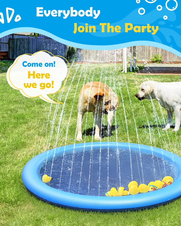 Splash Pad for Dogs & Kids - Anti-Slip Dog Pool for Large Dogs, 0.58 mm Thickened Durable Outdoor Water Play Mat, Summer Sprinkler Toy for Backyard (67in, Blue)
