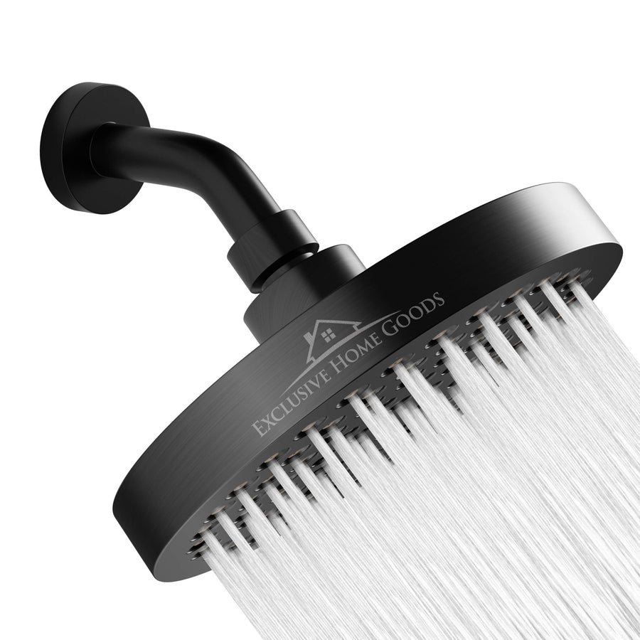 Rainfall Shower Head - 6 High Pressure Shower Heads 2.5 GPM Matte Black Shower Head with Anti-Clog 90 Rubber Jets - 360° Rotation Adjustable Shower Head - Rustproof Bathroom Shower Head