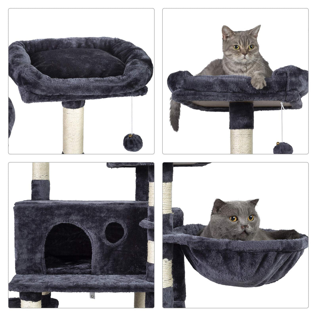 Cat Tree for Large Cats, Cat Tower with Scratching Posts, 2 Padded Plush Perches, Big Condo and Cozy Basket, Smoky Gray MPJ025G