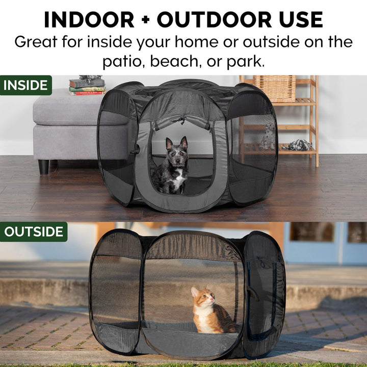Portable Dog Playpen Cat Tent, Pet playground/kennel foldable indoor outdoor zippered puppy crate - Gray, Large