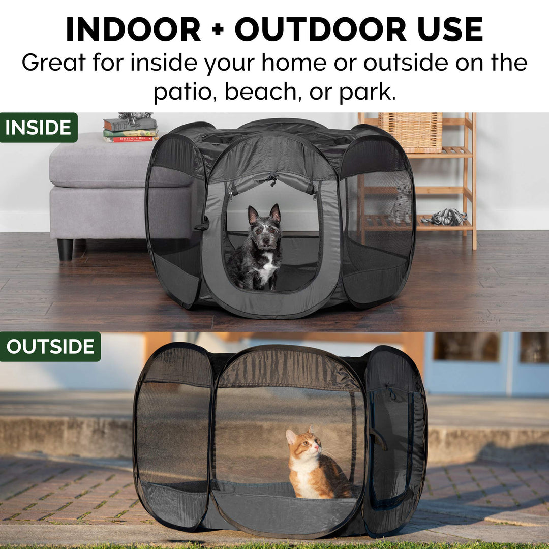 Portable Dog Playpen Cat Tent, Pet playground/kennel foldable indoor outdoor zippered puppy crate - Gray, Small