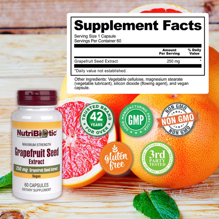 – Grapefruit Seed Extract Capsules 250 mg, 60 Count - Maximum Strength with Bioflavonoids