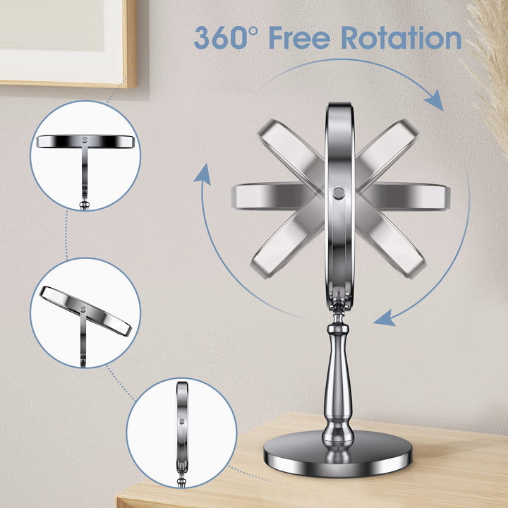 8 Large Makeup Vanity Mirror, Double Sided 1X 10X Magnification Mirror, 360 Swivel Round Mirror with Stand and Removable Base, High Definition, Chrome Finish(Silver)