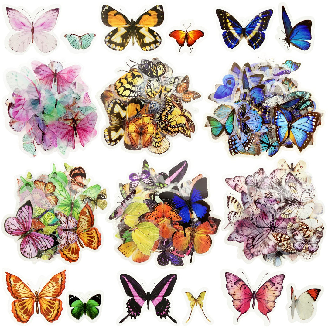 240 Pieces Butterfly Stickers PET Waterproof Transparent Decorative Decals for Scrapbook Bullet Journal Planners Cards Envelopes Water Bottles Resin DIY Crafts