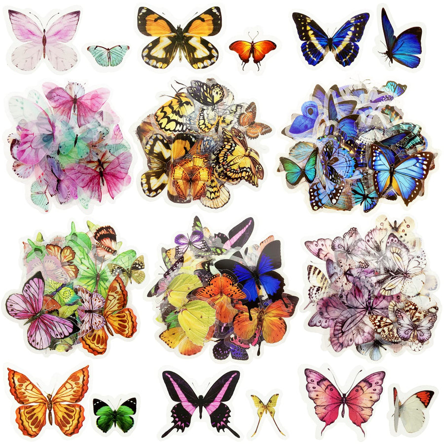 240 Pieces Butterfly Stickers PET Waterproof Transparent Decorative Decals for Scrapbook Bullet Journal Planners Cards Envelopes Water Bottles Resin DIY Crafts