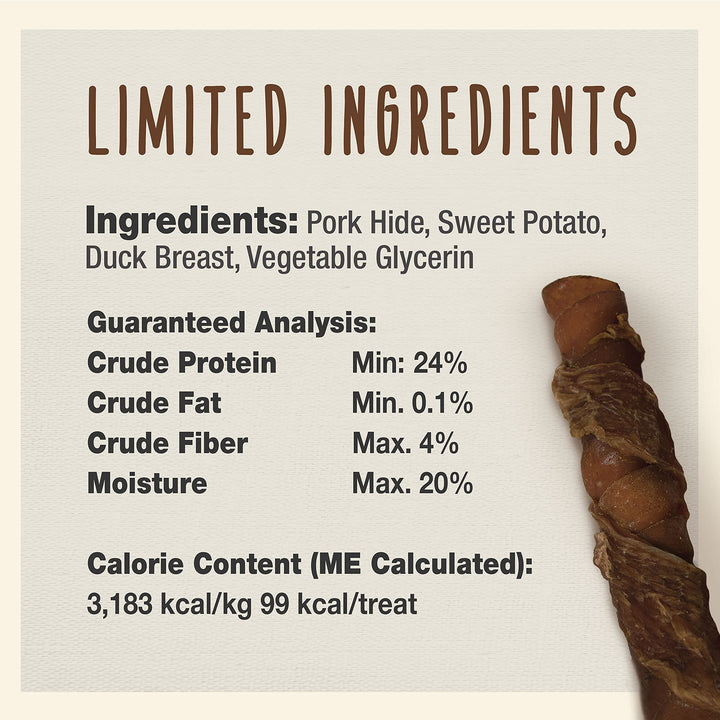 Gourmet Triple Chews Pork Hide, Sweet Potato, & Duck Dog Treats - Healthy Dog Treats for Small & Large Dogs - Inspected & Tested in USA (6 Count)